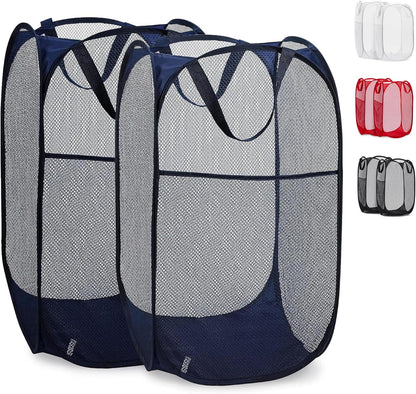Collapsible Mesh Laundry Hamper, Blue