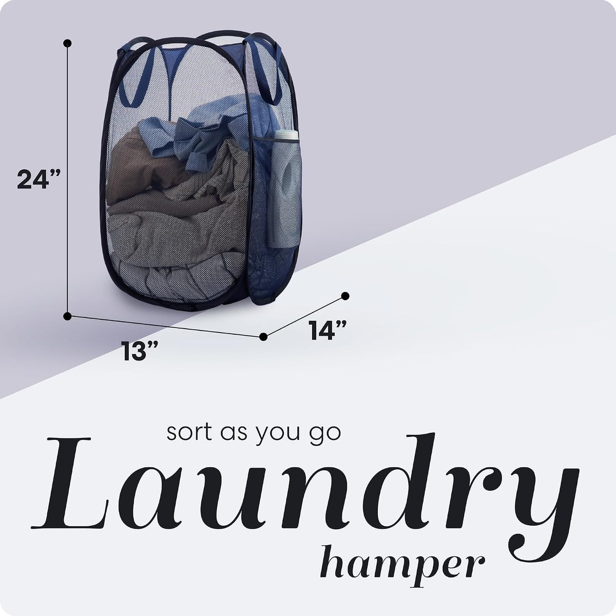Collapsible Mesh Laundry Hamper, Blue
