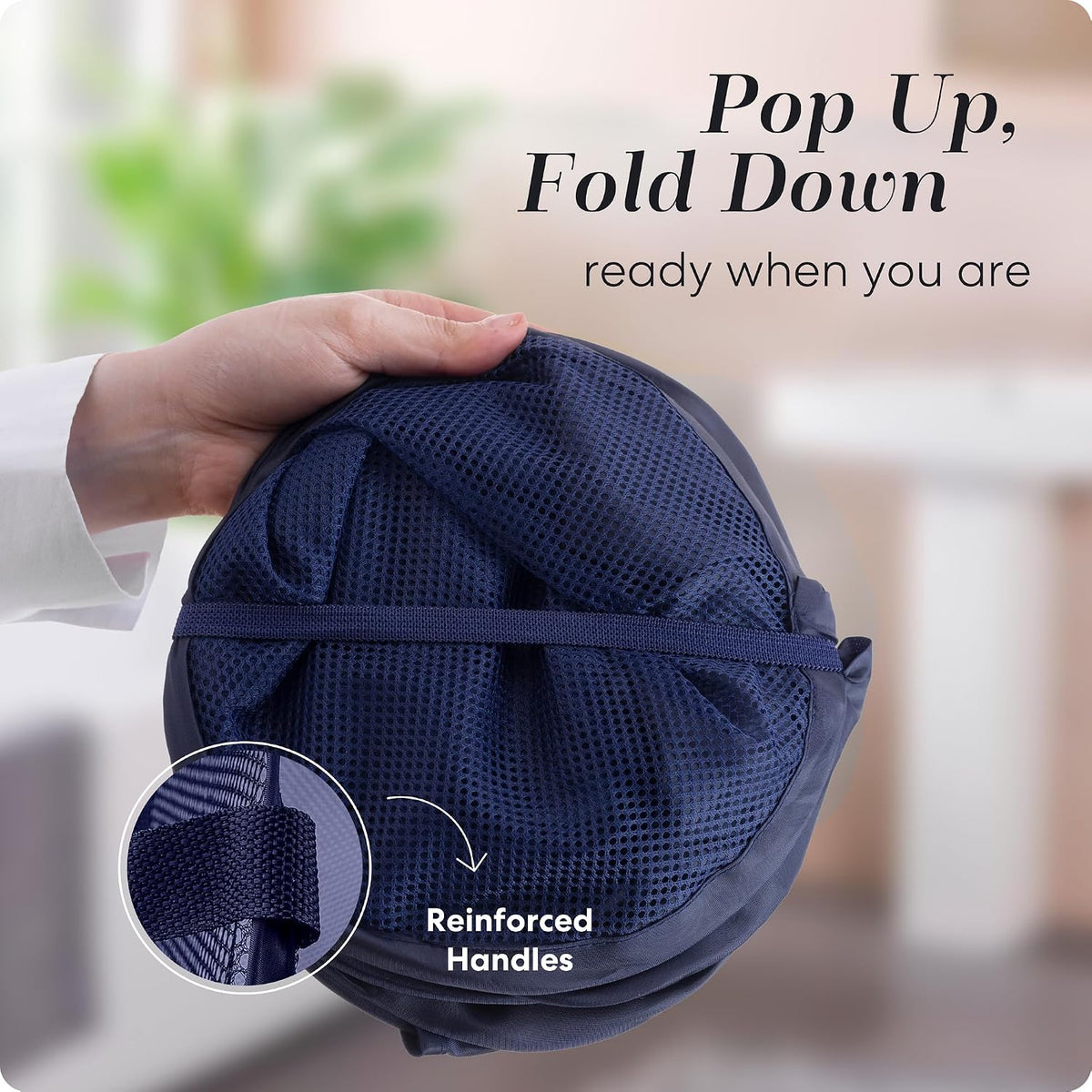 Collapsible Mesh Laundry Hamper, Blue