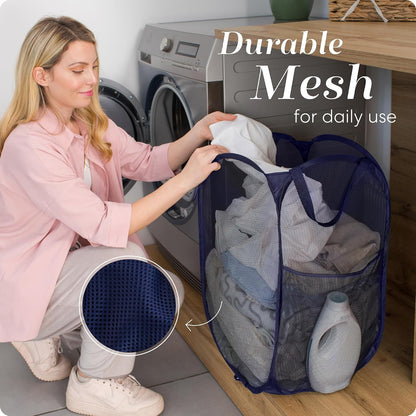 Collapsible Mesh Laundry Hamper, Blue