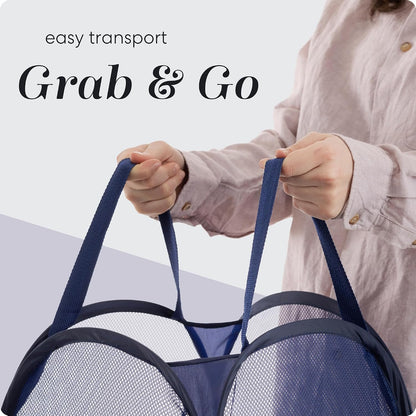 Collapsible Mesh Laundry Hamper, Blue