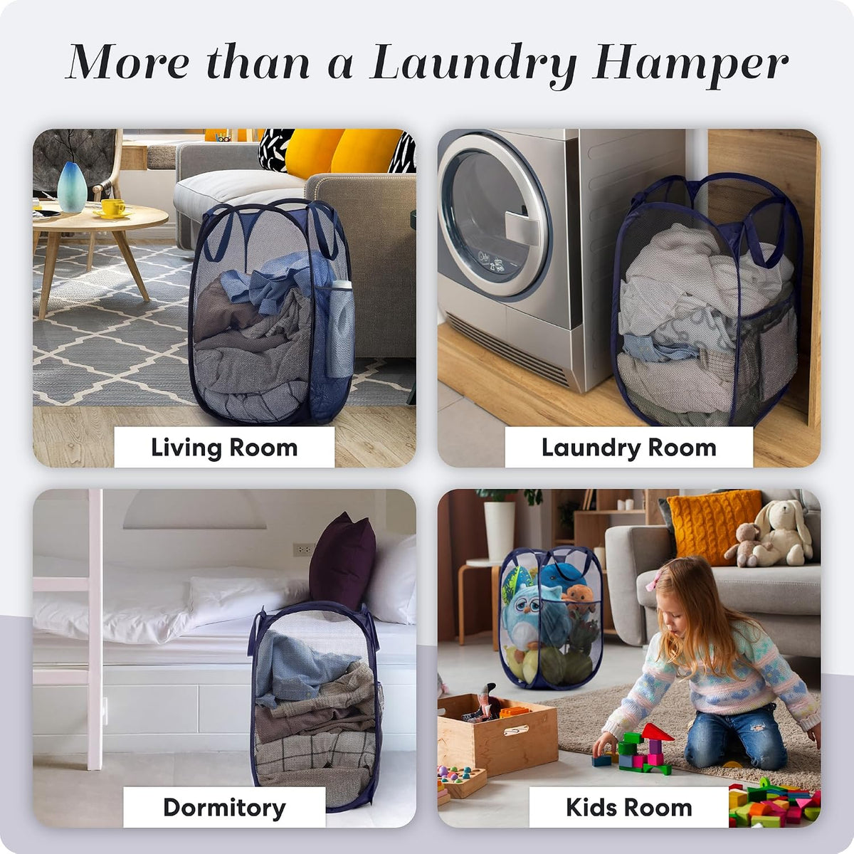 Collapsible Mesh Laundry Hamper, Blue