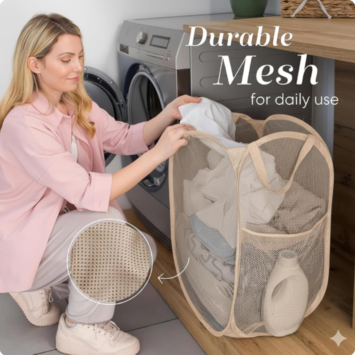 Collapsible Mesh Laundry Hamper, Blue