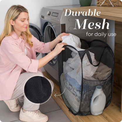 Collapsible Mesh Laundry Hamper, Blue