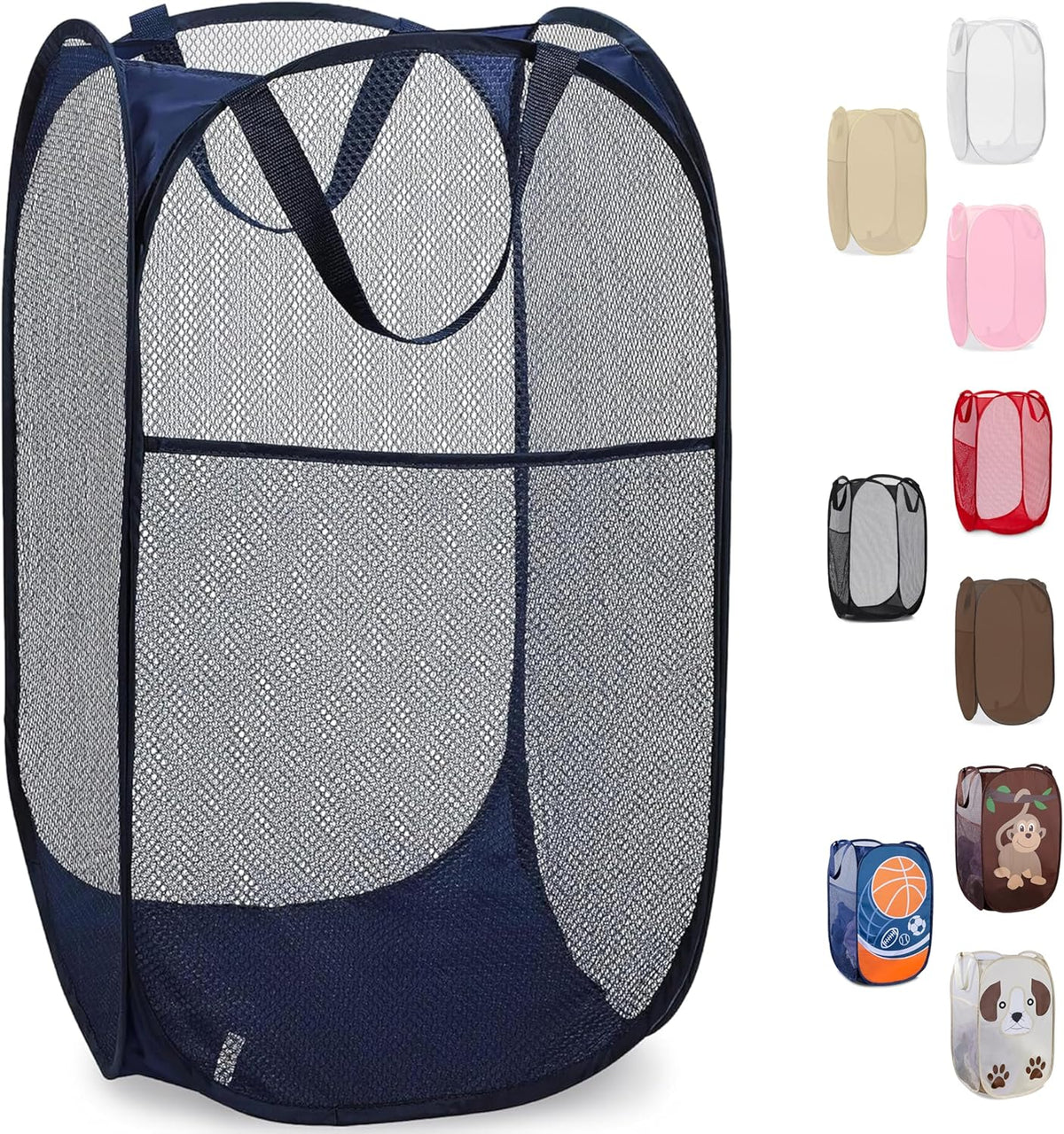 Collapsible Mesh Laundry Hamper, Blue