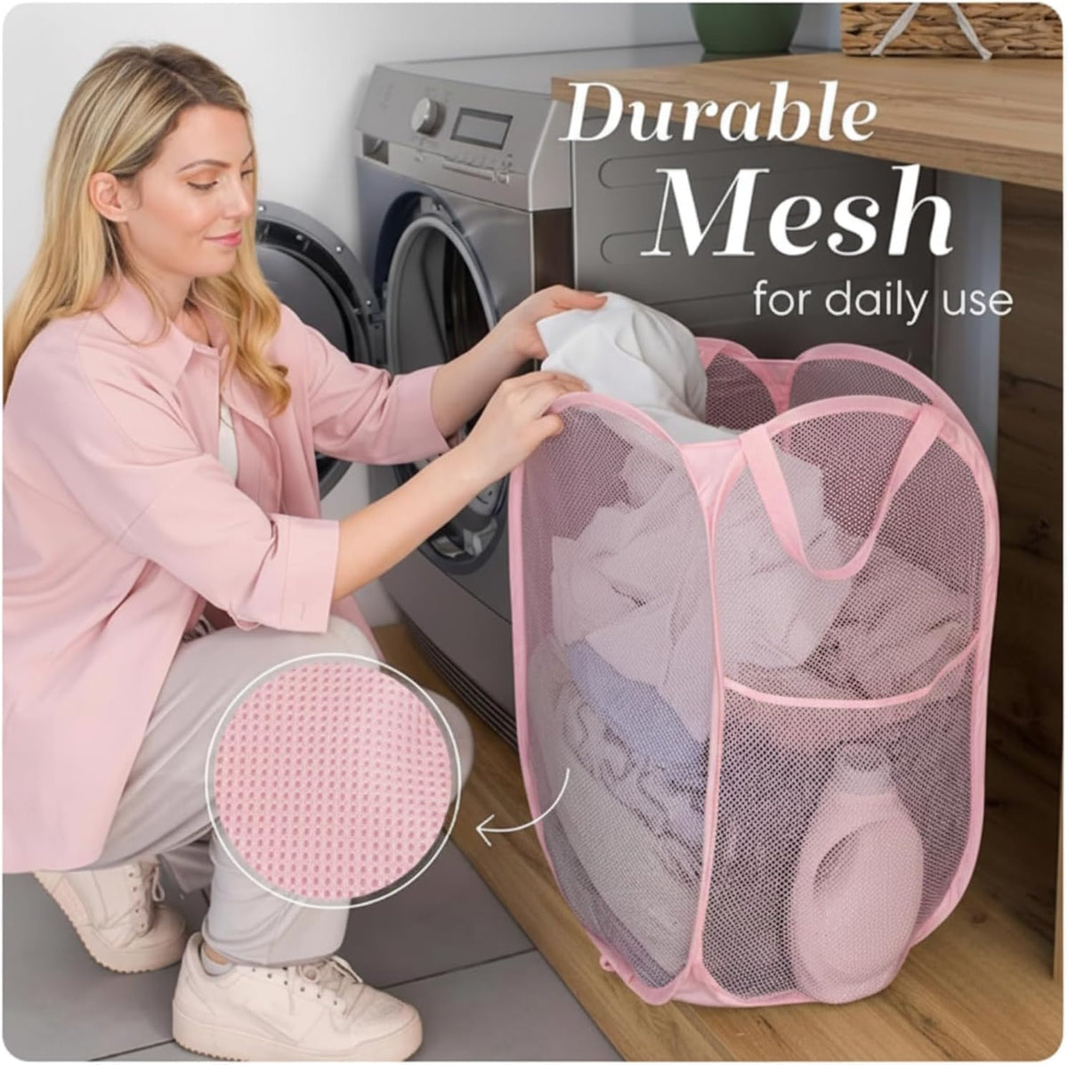 Collapsible Mesh Laundry Hamper, Blue