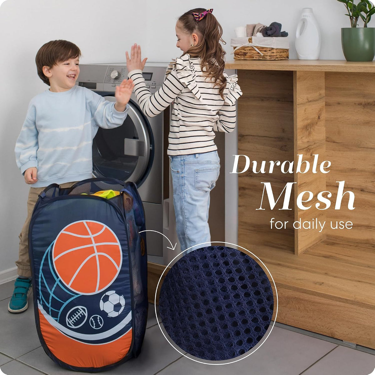 Collapsible Mesh Laundry Hamper, Blue