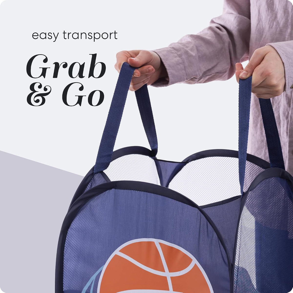 Collapsible Mesh Laundry Hamper, Blue