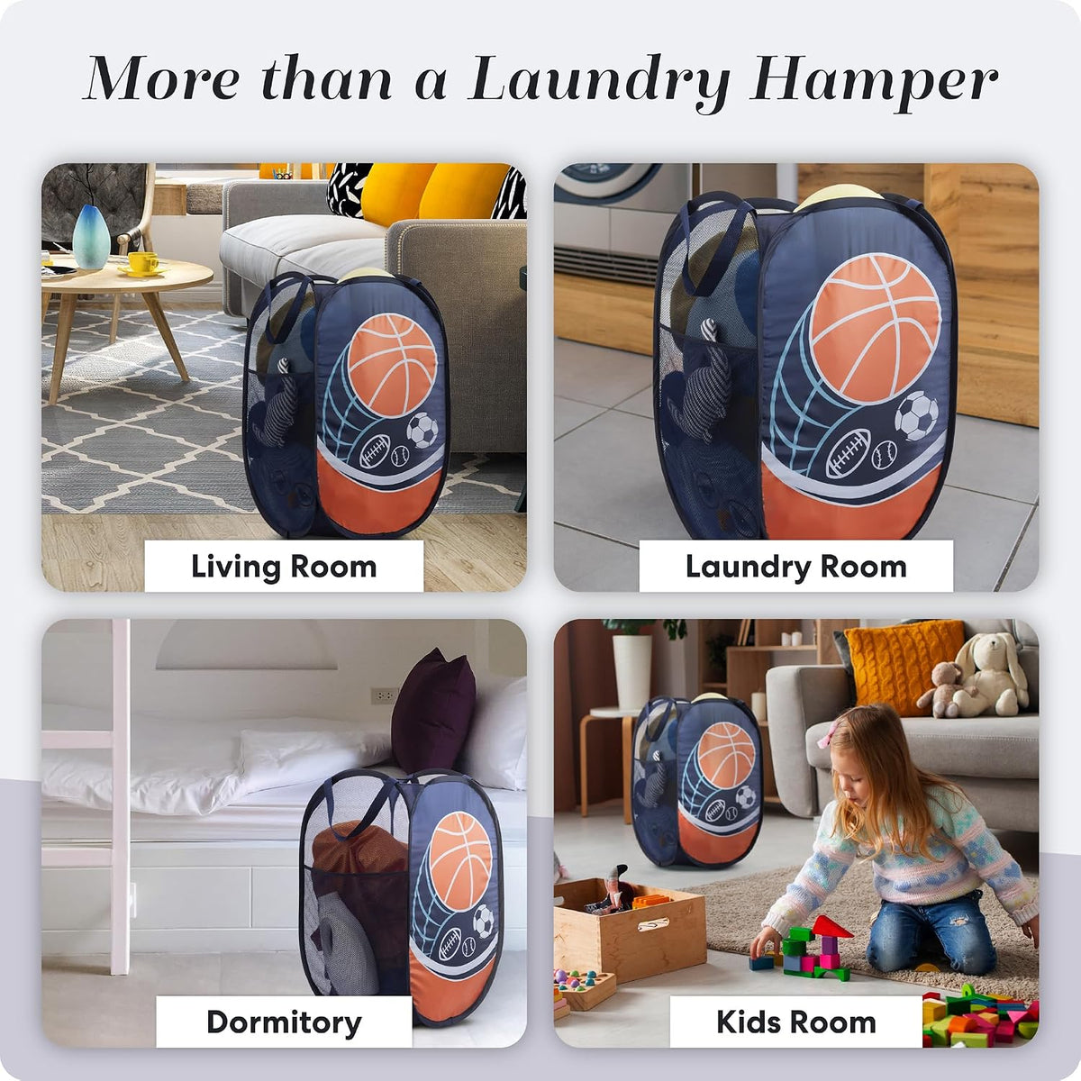 Collapsible Mesh Laundry Hamper, Blue