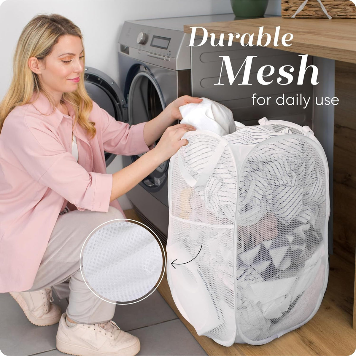 Collapsible Mesh Laundry Hamper, Blue