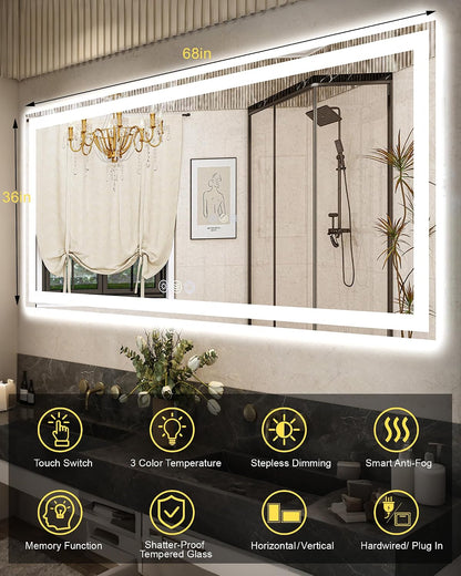 24x32 LED Bathroom Mirror, 6000LM, Separate Front and Back Lights