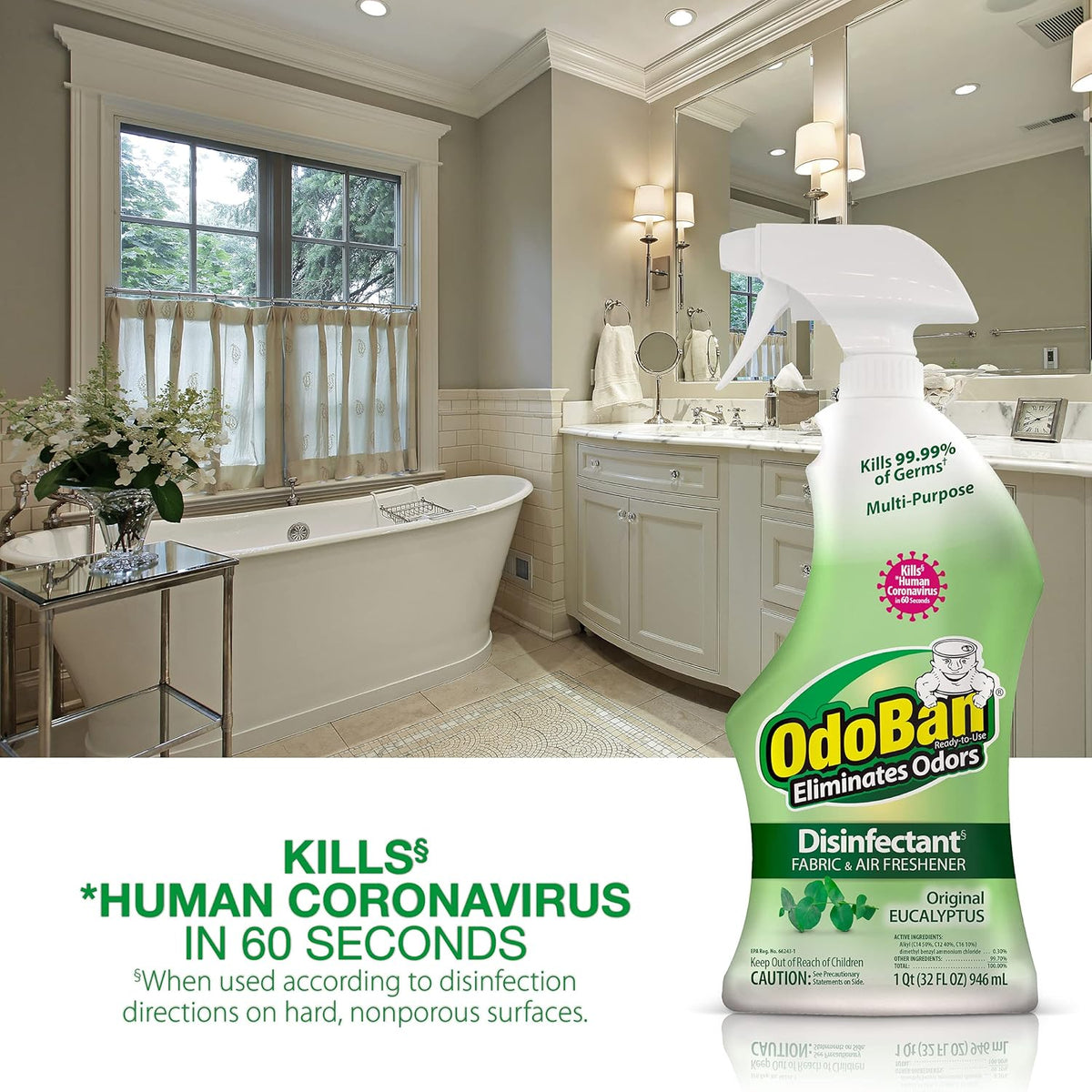 Ready-to-Use Disinfectant and Odor Eliminator, 32 Ounce Spray Bottle, Original Eucalyptus Scent