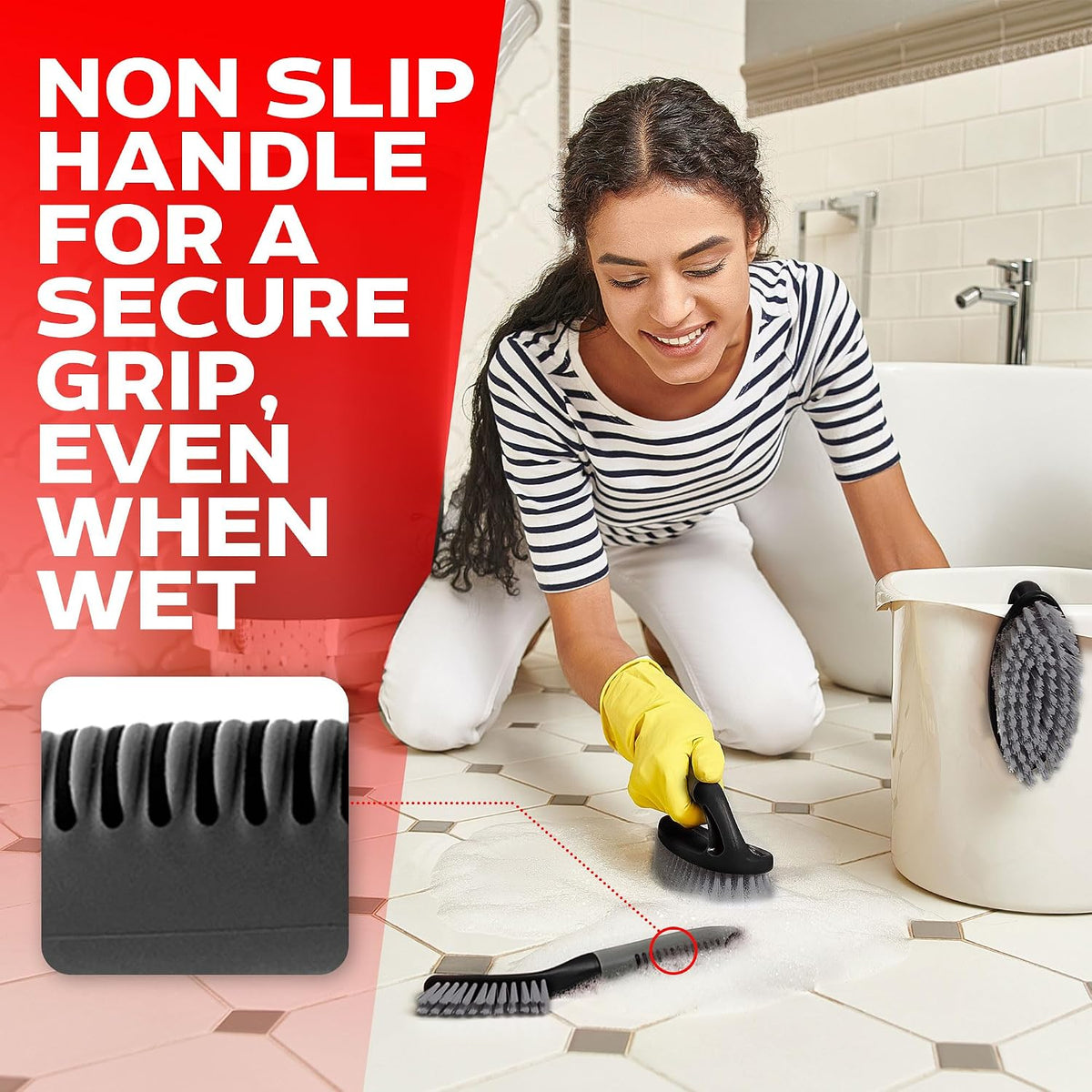 Scrub Brush Set of - Cleaning Shower Scrubber with Ergonomic Handle and Durable Bristles - Grout Cleaner Brush - Scrub Brushes for Cleaning Bathroom/Shower/Tile/Kitchen/Floor/Bathtub/Carpet