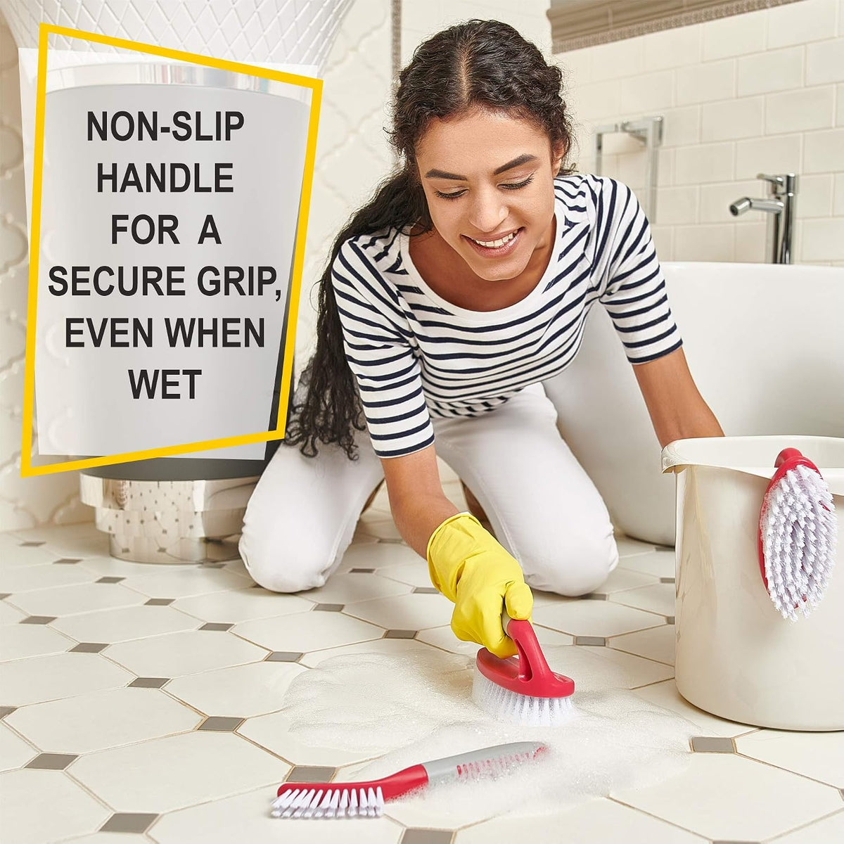 Scrub Brush Set of - Cleaning Shower Scrubber with Ergonomic Handle and Durable Bristles - Grout Cleaner Brush - Scrub Brushes for Cleaning Bathroom/Shower/Tile/Kitchen/Floor/Bathtub/Carpet
