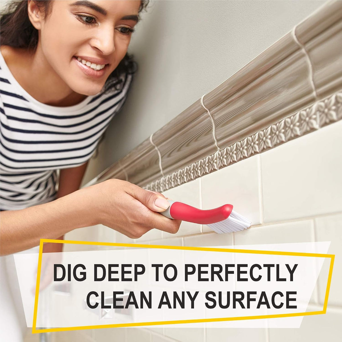 Scrub Brush Set of - Cleaning Shower Scrubber with Ergonomic Handle and Durable Bristles - Grout Cleaner Brush - Scrub Brushes for Cleaning Bathroom/Shower/Tile/Kitchen/Floor/Bathtub/Carpet