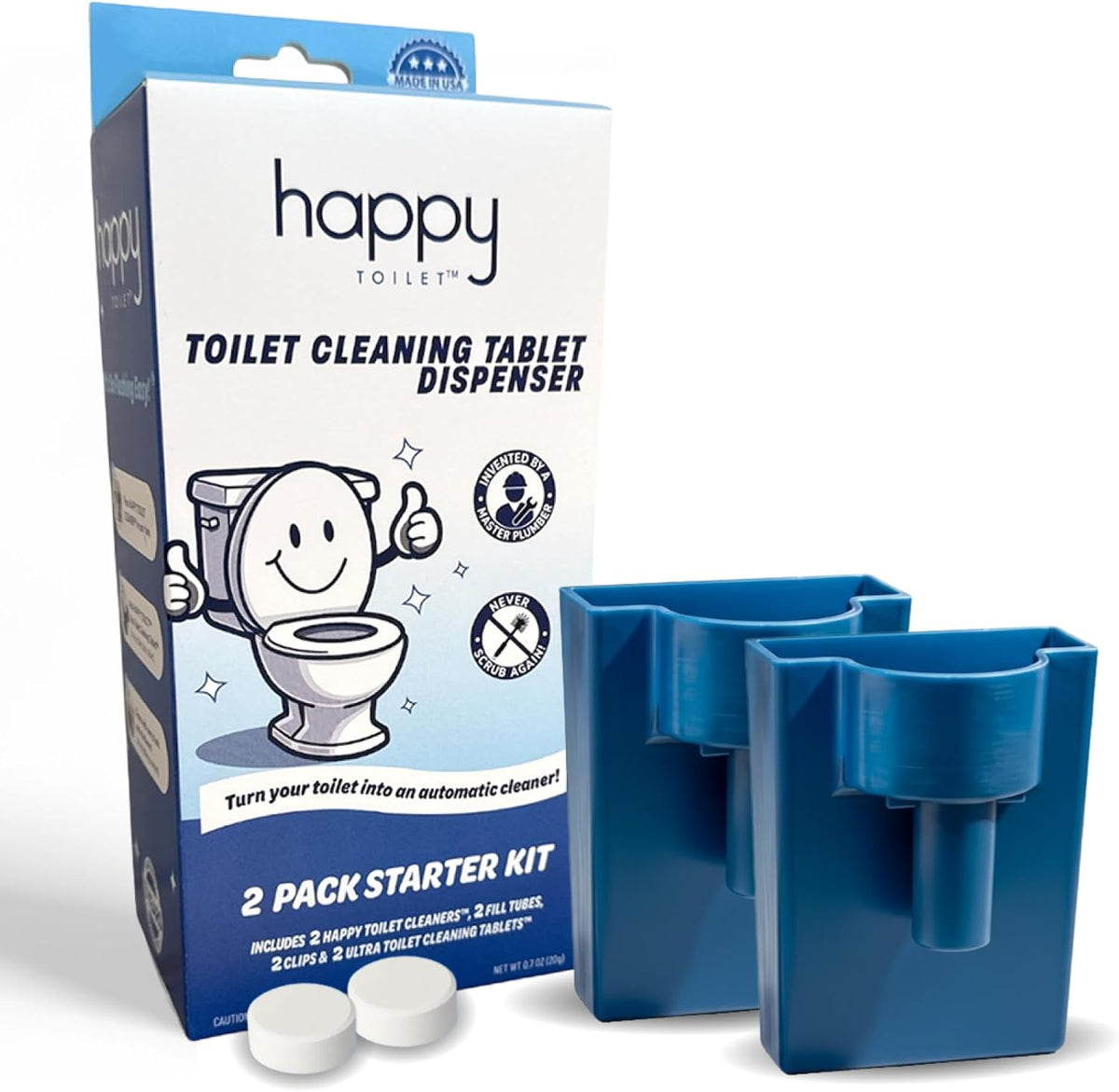 Original Toilet Bowl Tablet Holder Automatic Toilet Bowl Cleaner - Easy Install Toilet Tablet Holder, Auto Toilet Cleaning System Tank Caddy, Septic Safe Flush, Made in USA (2PK)