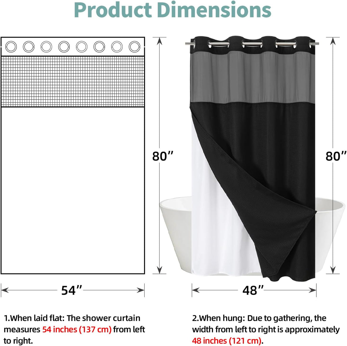 No Hook Waffle Shower Curtain with Snap-in Liner, 71x74 Inch, White