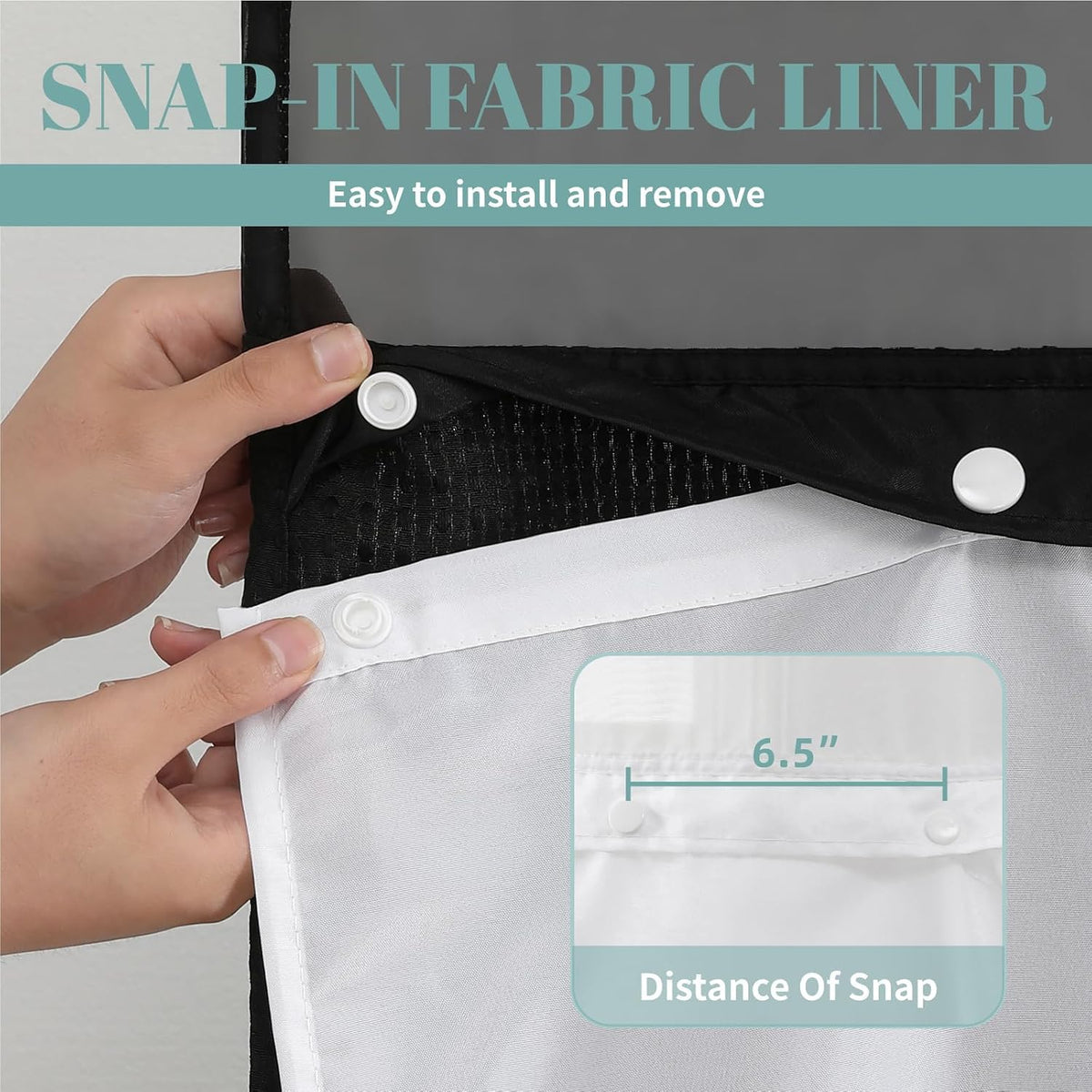 No Hook Waffle Shower Curtain with Snap-in Liner, 71x74 Inch, White