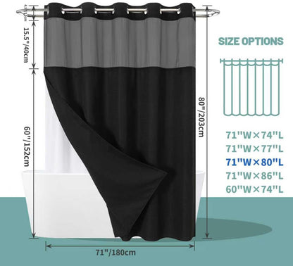 No Hook Waffle Shower Curtain with Snap-in Liner, 71x74 Inch, White