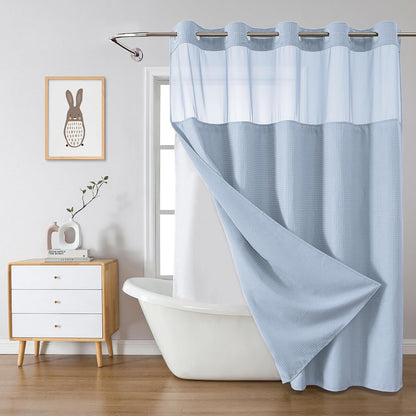No Hook Waffle Shower Curtain with Snap-in Liner, 71x74 Inch, White