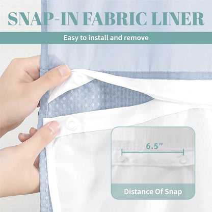 No Hook Waffle Shower Curtain with Snap-in Liner, 71x74 Inch, White