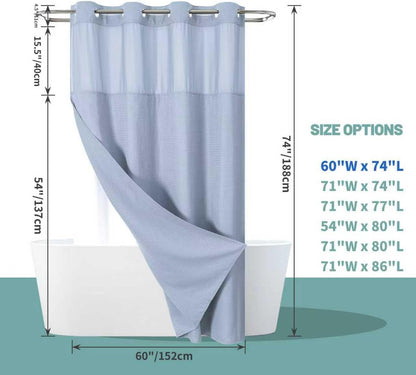 No Hook Waffle Shower Curtain with Snap-in Liner, 71x74 Inch, White