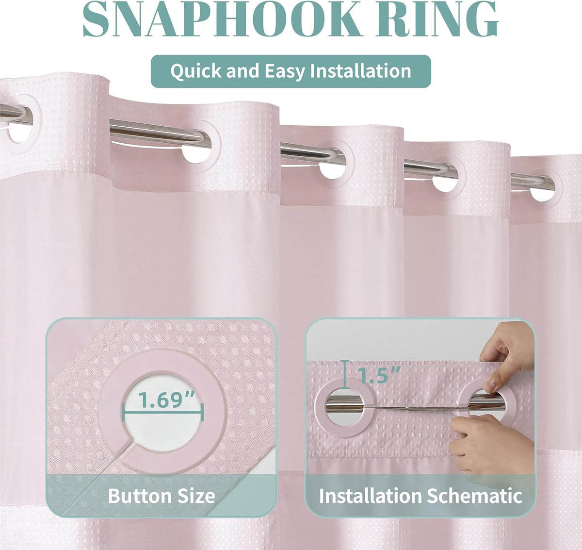 No Hook Waffle Shower Curtain with Snap-in Liner, 71x74 Inch, White