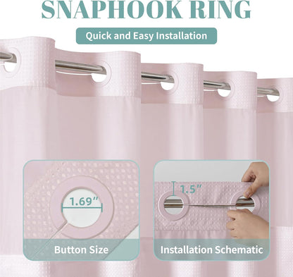No Hook Waffle Shower Curtain with Snap-in Liner, 71x74 Inch, White