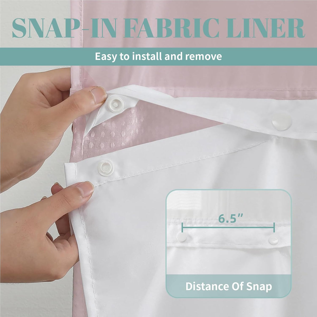 No Hook Waffle Shower Curtain with Snap-in Liner, 71x74 Inch, White