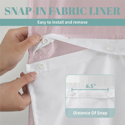 No Hook Waffle Shower Curtain with Snap-in Liner, 71x74 Inch, White