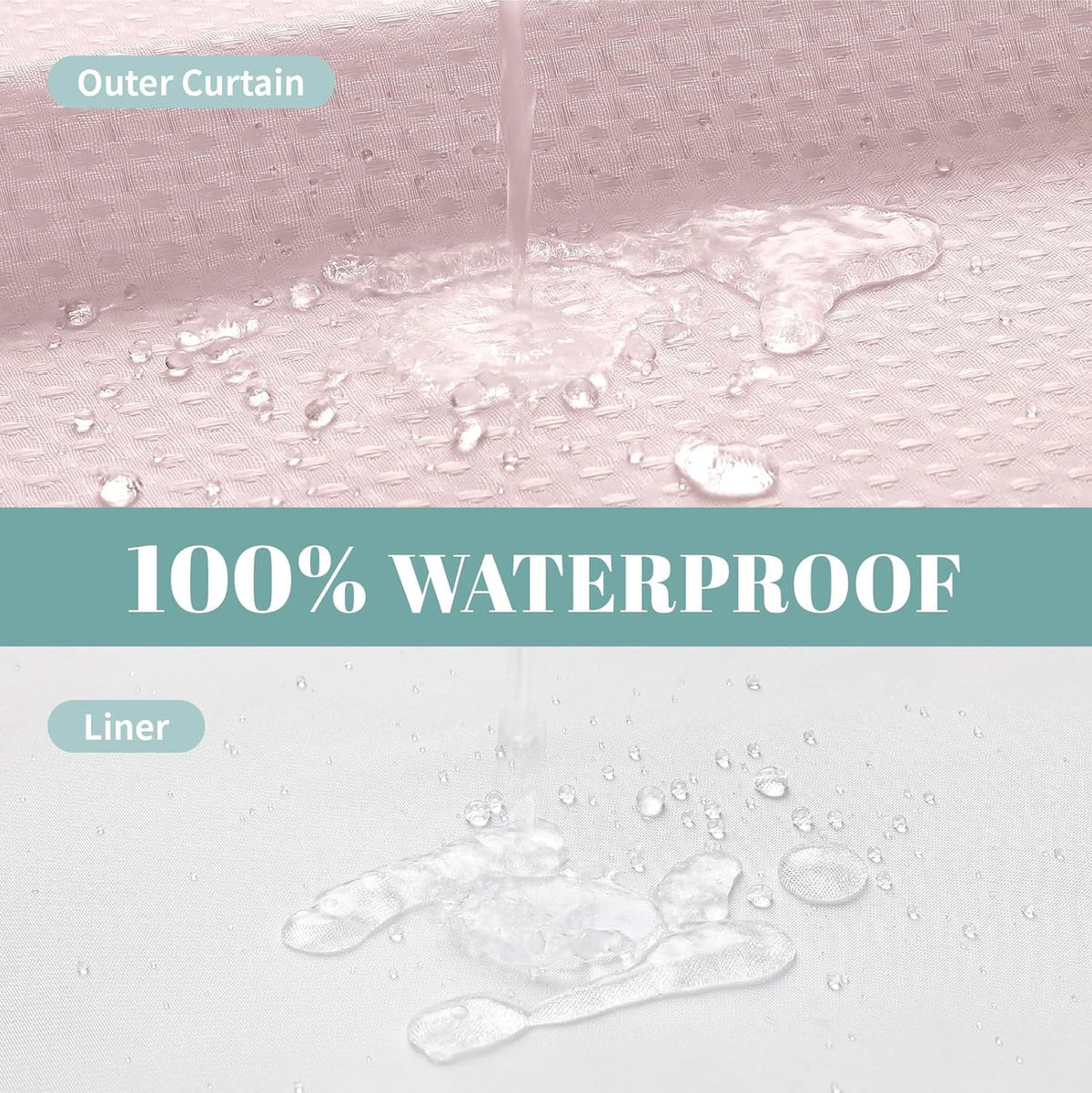No Hook Waffle Shower Curtain with Snap-in Liner, 71x74 Inch, White