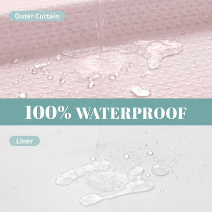 No Hook Waffle Shower Curtain with Snap-in Liner, 71x74 Inch, White