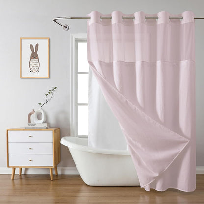 No Hook Waffle Shower Curtain with Snap-in Liner, 71x74 Inch, White