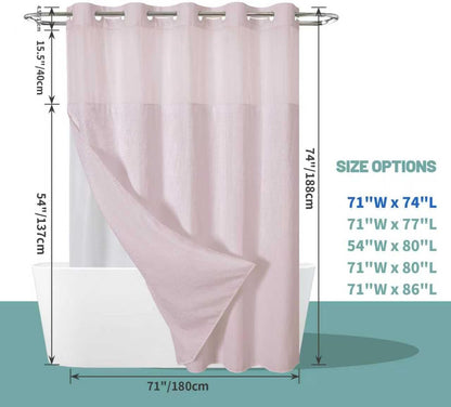 No Hook Waffle Shower Curtain with Snap-in Liner, 71x74 Inch, White