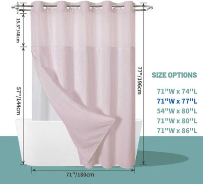 No Hook Waffle Shower Curtain with Snap-in Liner, 71x74 Inch, White