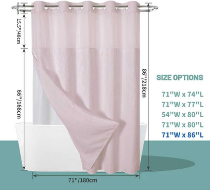 No Hook Waffle Shower Curtain with Snap-in Liner, 71x74 Inch, White