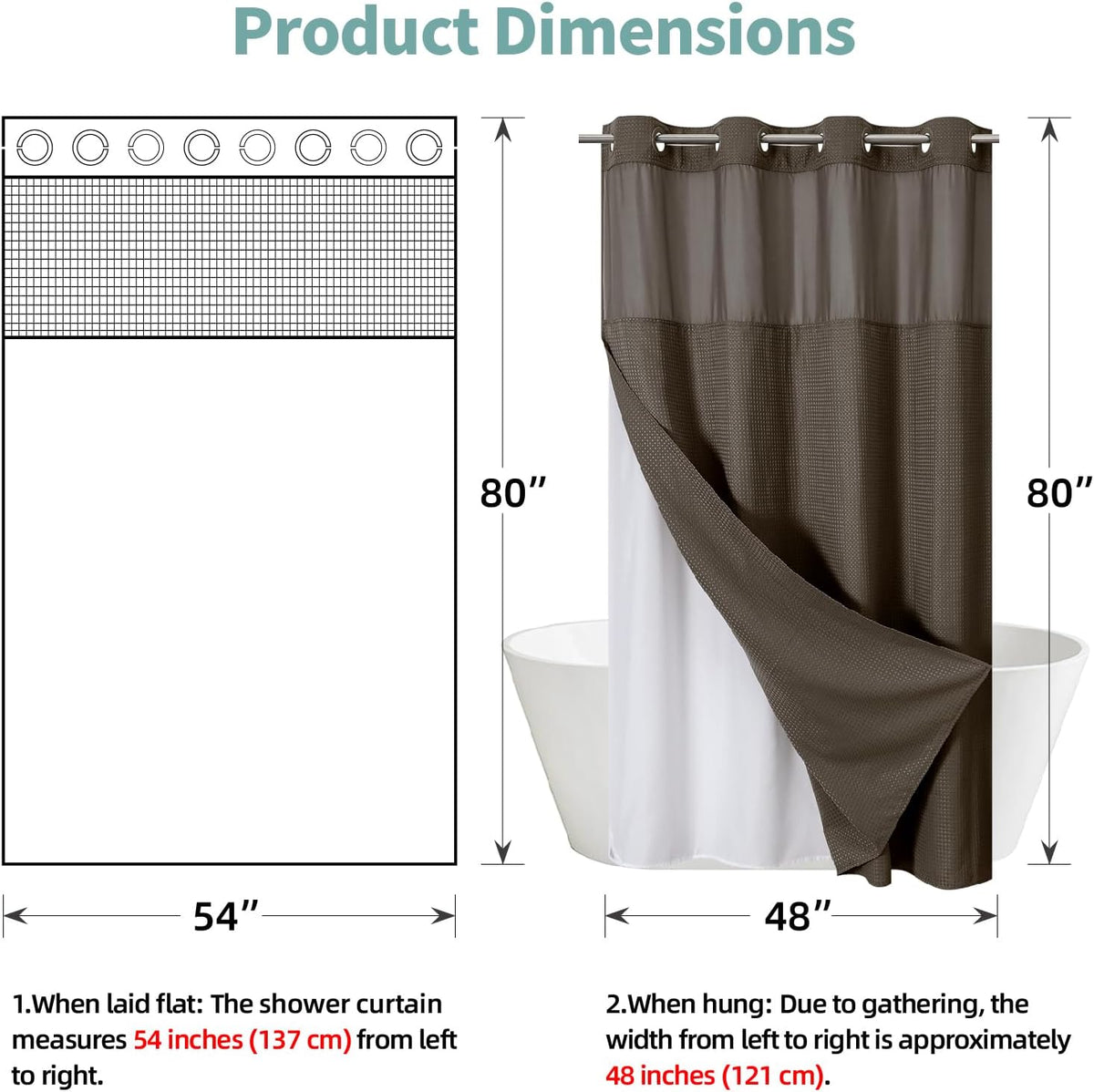No Hook Waffle Shower Curtain with Snap-in Liner, 71x74 Inch, White