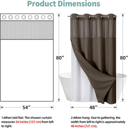 No Hook Waffle Shower Curtain with Snap-in Liner, 71x74 Inch, White