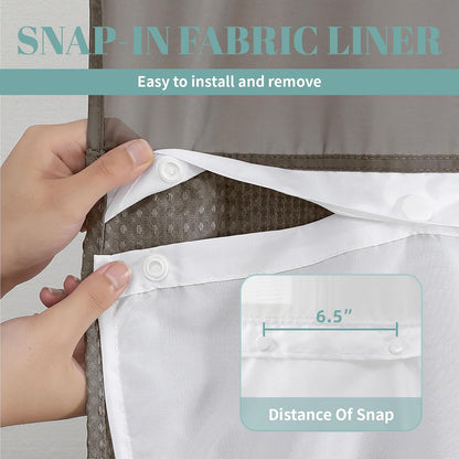 No Hook Waffle Shower Curtain with Snap-in Liner, 71x74 Inch, White