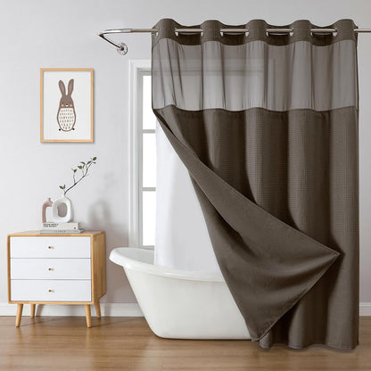 No Hook Waffle Shower Curtain with Snap-in Liner, 71x74 Inch, White