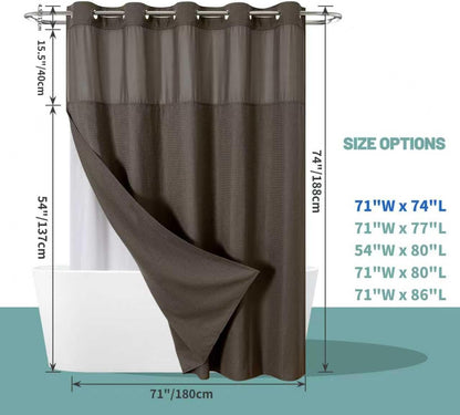 No Hook Waffle Shower Curtain with Snap-in Liner, 71x74 Inch, White