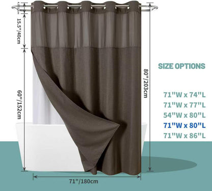 No Hook Waffle Shower Curtain with Snap-in Liner, 71x74 Inch, White