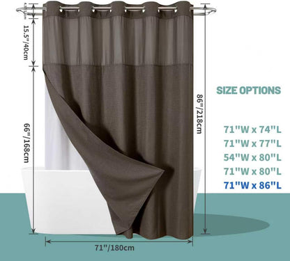 No Hook Waffle Shower Curtain with Snap-in Liner, 71x74 Inch, White