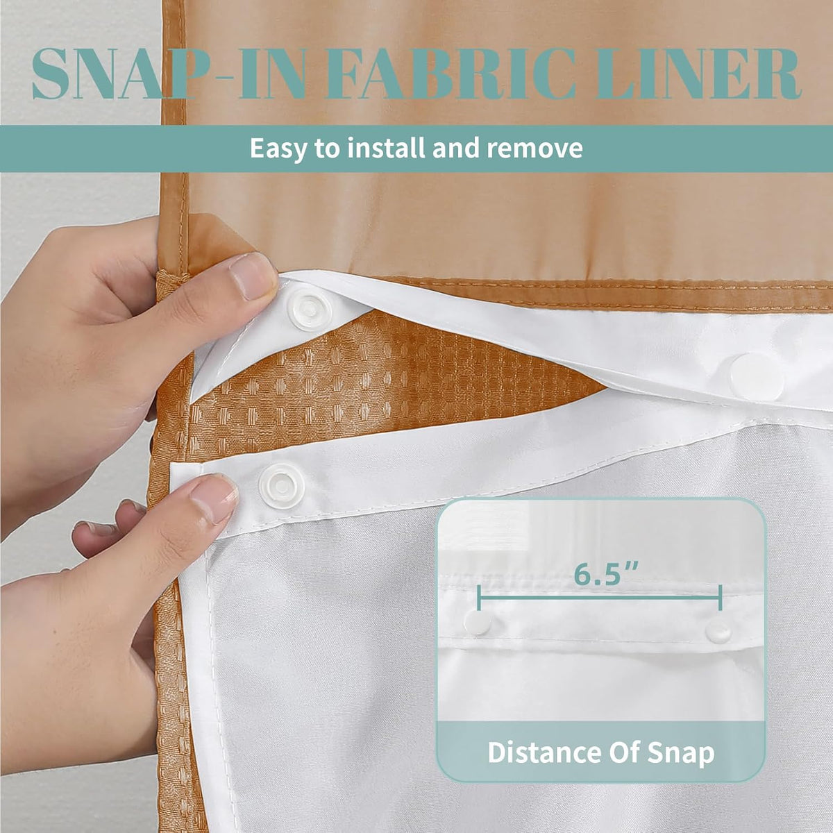 No Hook Waffle Shower Curtain with Snap-in Liner, 71x74 Inch, White