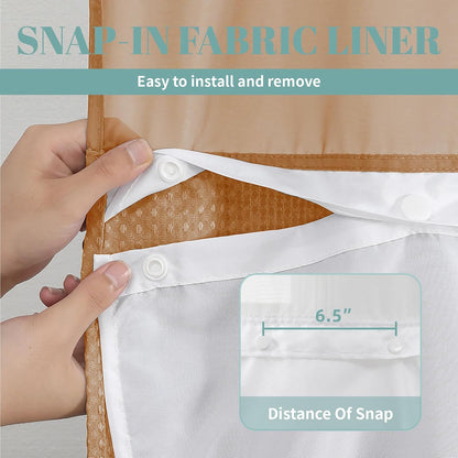 No Hook Waffle Shower Curtain with Snap-in Liner, 71x74 Inch, White