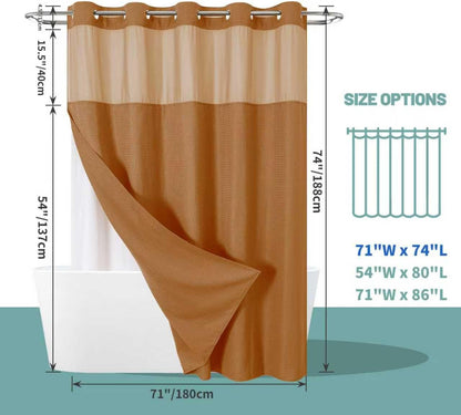 No Hook Waffle Shower Curtain with Snap-in Liner, 71x74 Inch, White