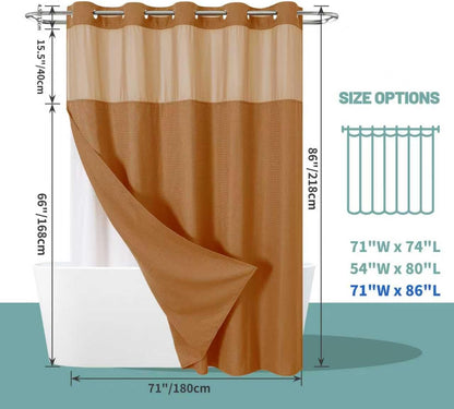No Hook Waffle Shower Curtain with Snap-in Liner, 71x74 Inch, White