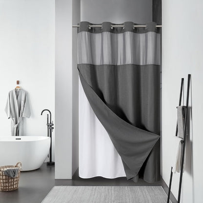 No Hook Waffle Shower Curtain with Snap-in Liner, 71x74 Inch, White