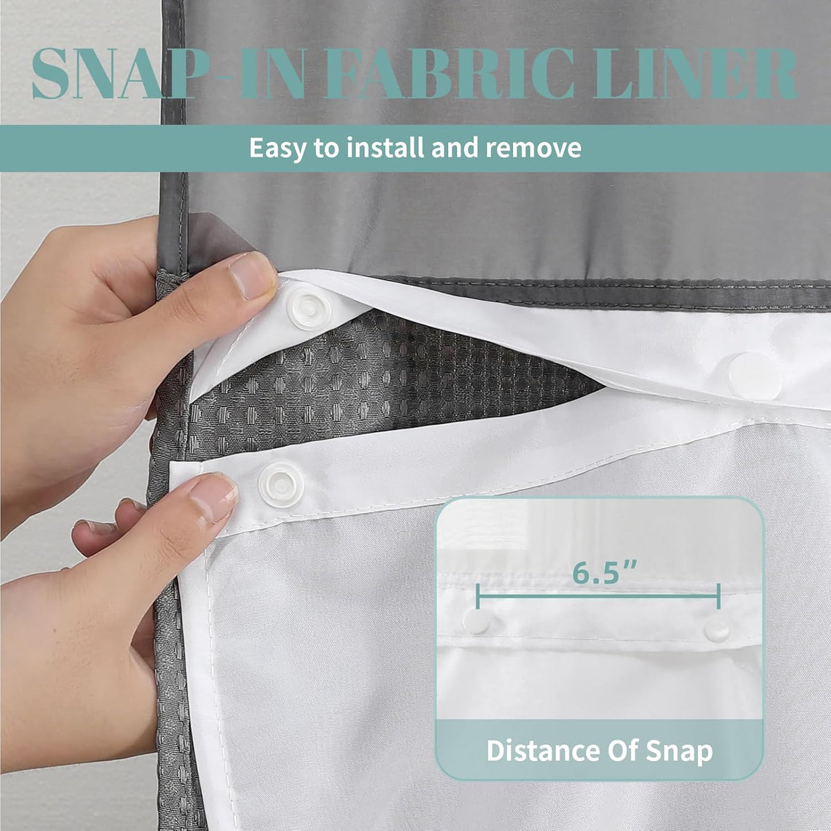 No Hook Waffle Shower Curtain with Snap-in Liner, 71x74 Inch, White