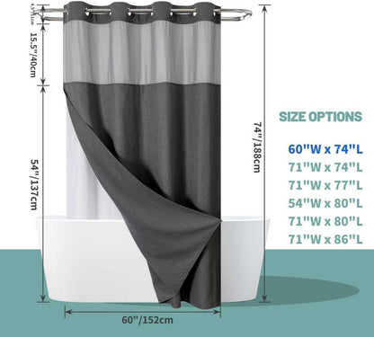 No Hook Waffle Shower Curtain with Snap-in Liner, 71x74 Inch, White